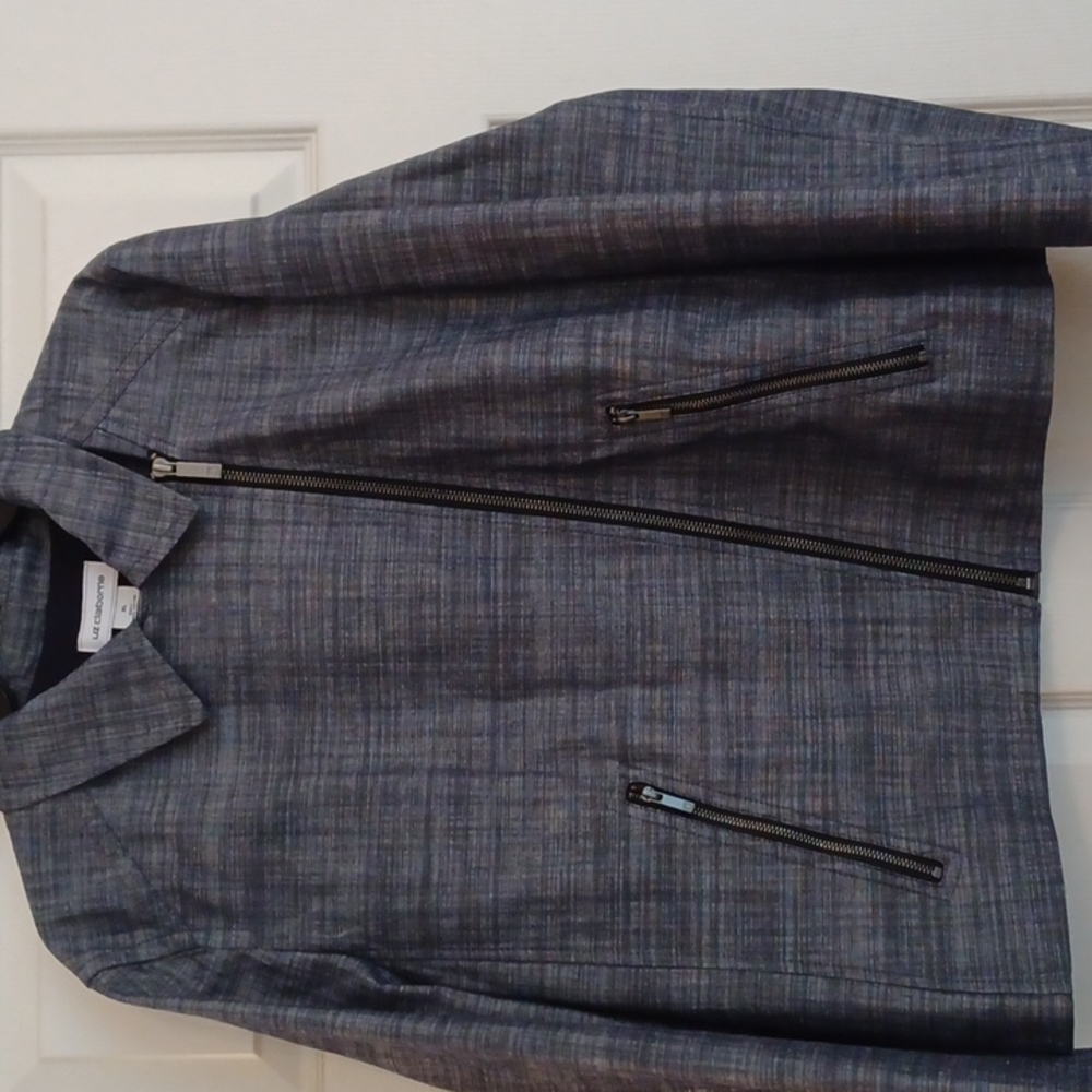 Liz Claiborne size XL navy lined diagonal zipped front with front zip pockets